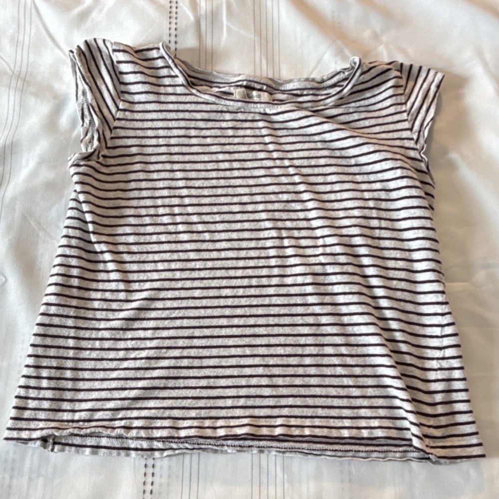 Madewell Womens XS Striped Cap Sleeve Scoop‎ Neck Tee Top Gray Brown